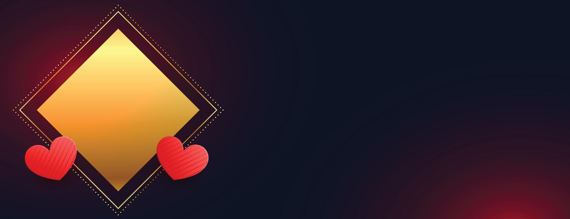 golden Rahmen mit zwei rot Herzen Valentinsgrüße Tag Banner vektor