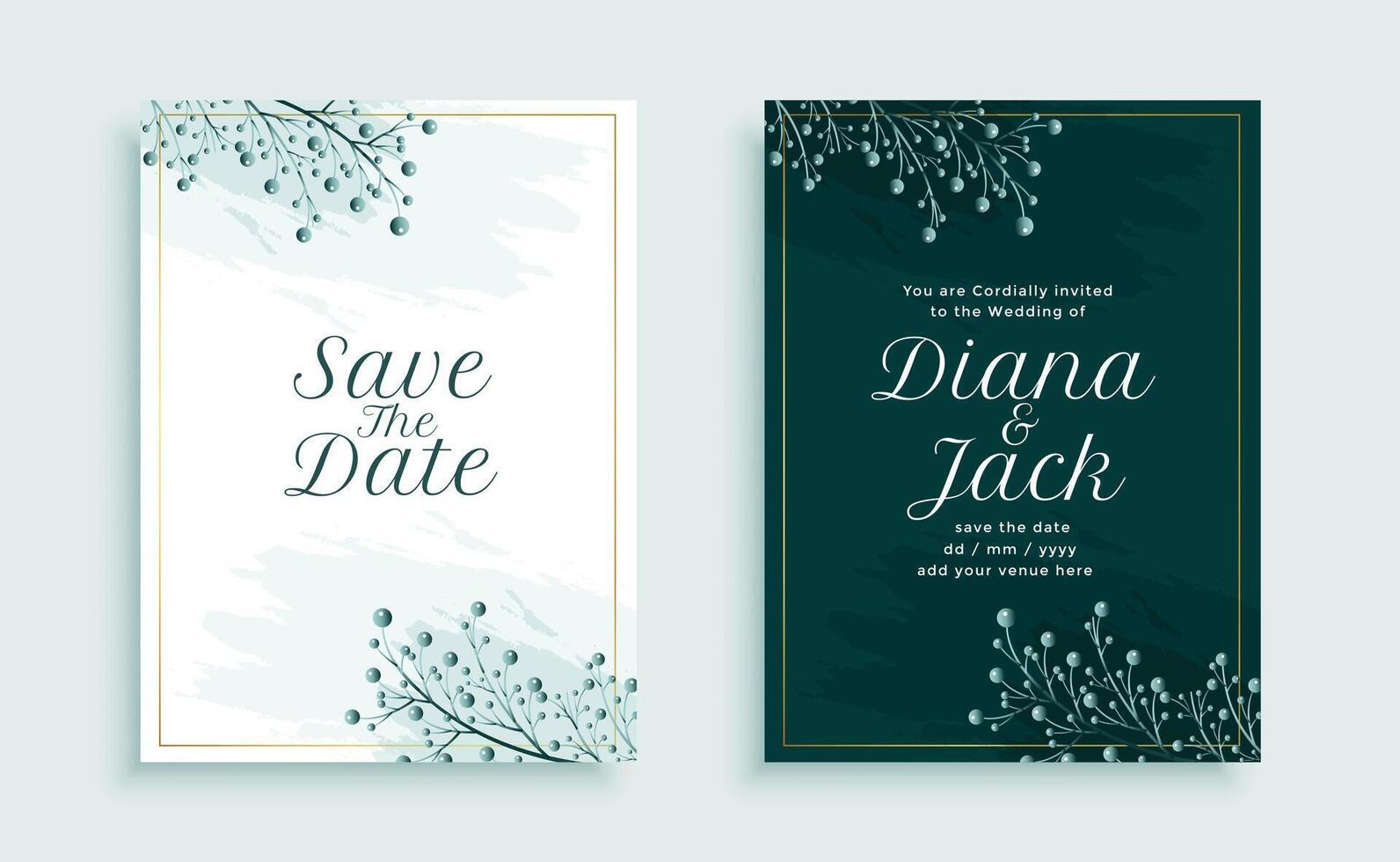 Natur Stil Hochzeit Einladung Vorlage Design mit Blätter Dekoration vektor