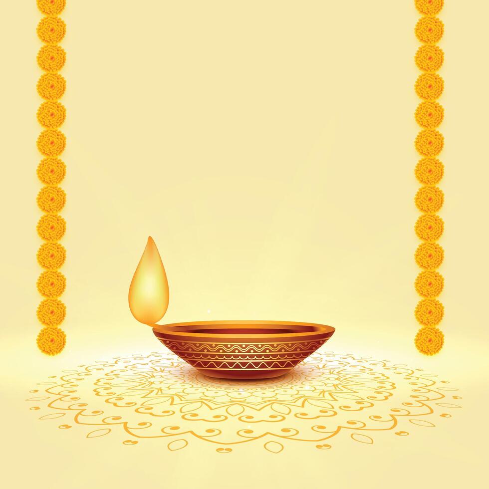 realistisch Diwali Festival Diya Hintergrund mit Text Raum vektor