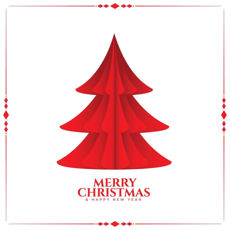 fröhlich Weihnachten rot Baum im Papier Origami Stil Design vektor