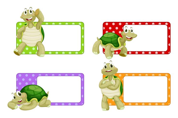 Etikettdesign med söta sköldpaddor vektor