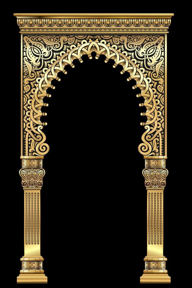 båge av guld i de orientalisk stil med arabicum traditionell ornament i vektor grafik.