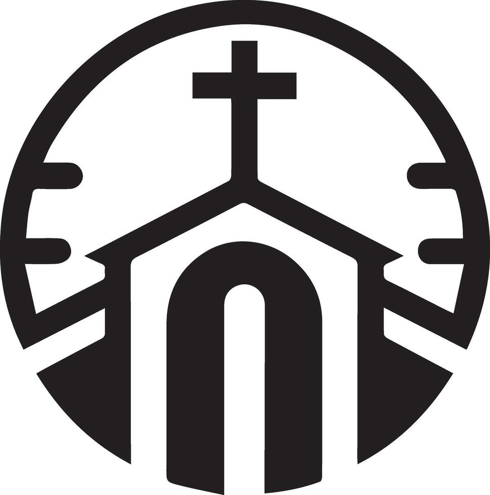 Logo von ein Kirche mit ein Kreuz und Kirche Gebäude, Kirche Emblem präsentieren ein Kreuz und Kirche Struktur vektor