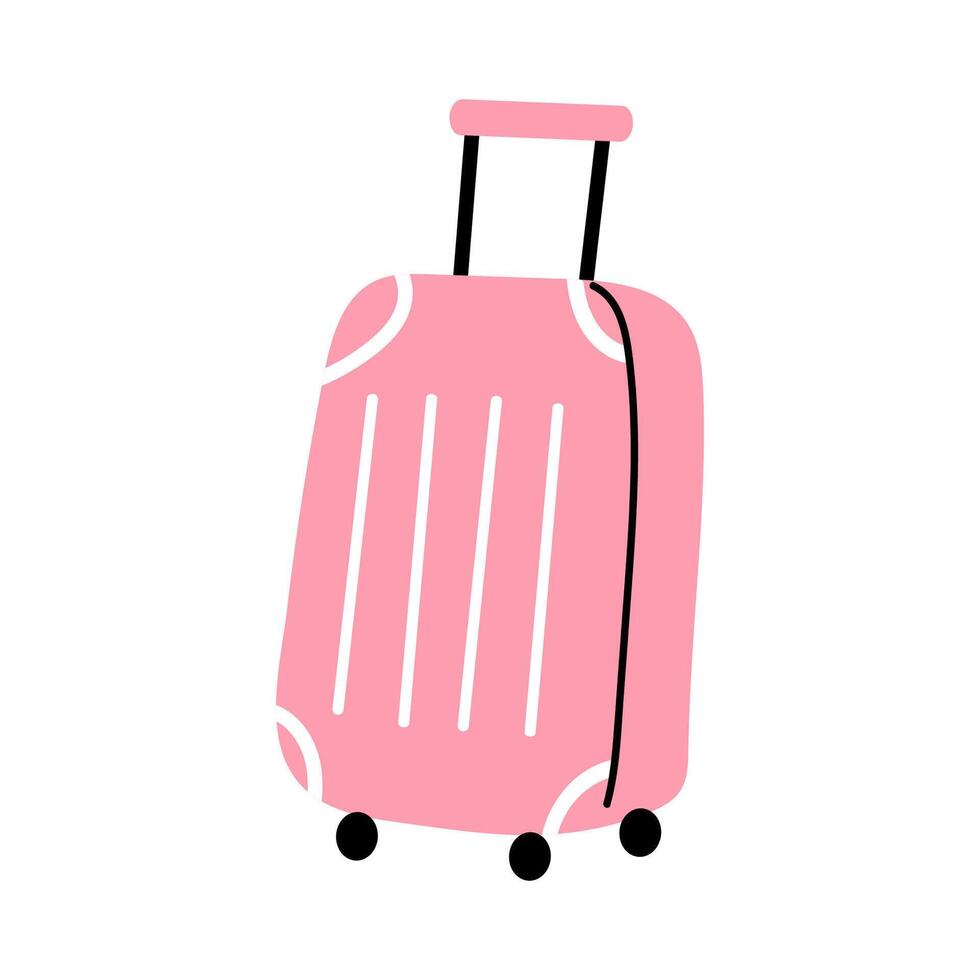 ein süß Illustration von ein Rosa Gepäck. Gekritzel Reisen Koffer. isoliert auf Weiß. vektor
