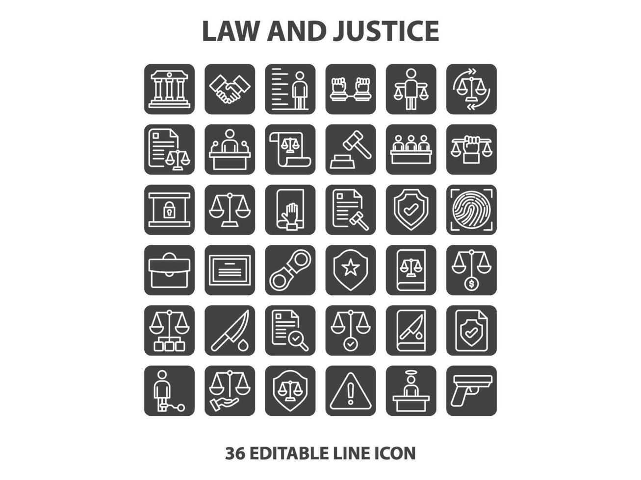 Gesetz und Gerechtigkeit Linie Symbole Sammlung. groß ui Symbol einstellen im ein eben Design. dünn Gliederung Symbole Pack. Vektor Illustration