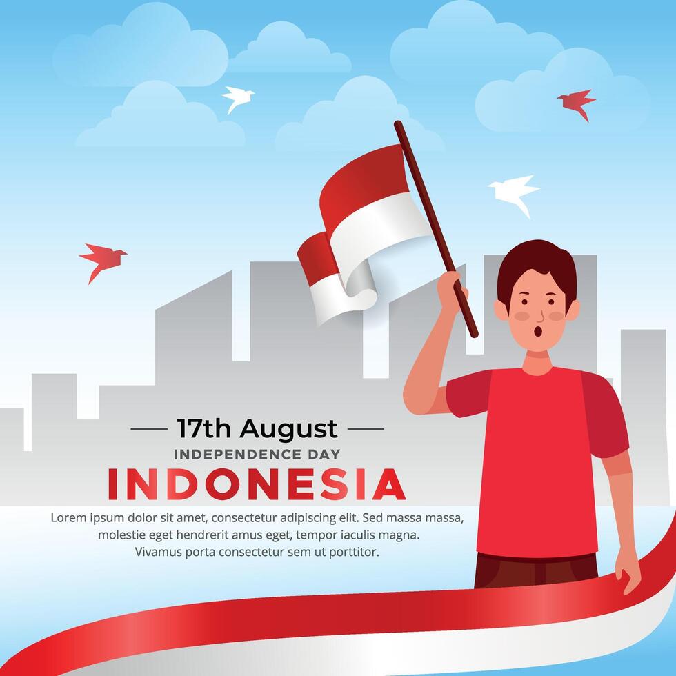 indonesiska oberoende fester dag vektor illustration baner och social media posta design uppsättning, indonesien nationell republik fira händelse dag affisch mall, med flagga, Lycklig demokrati.