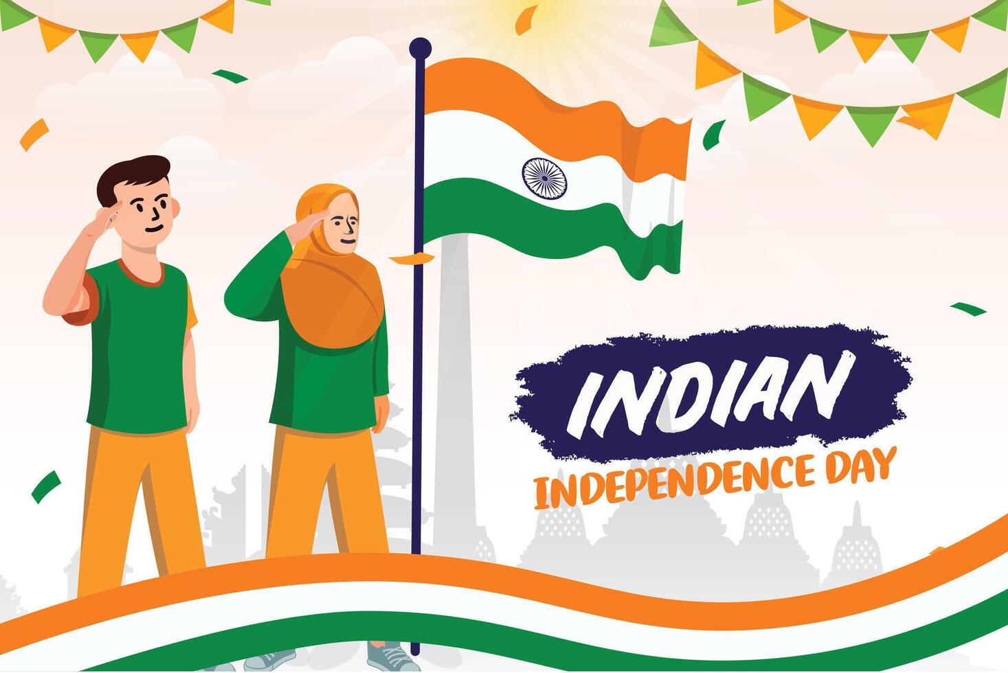 indisch Unabhängigkeit Feierlichkeiten Tag Illustration Vektor Banner und Post Design, Feierlichkeiten Tag Clip Kunst Satz. Indien National Flagge Freiheit Unabhängigkeit Patriotismus Vorlage.