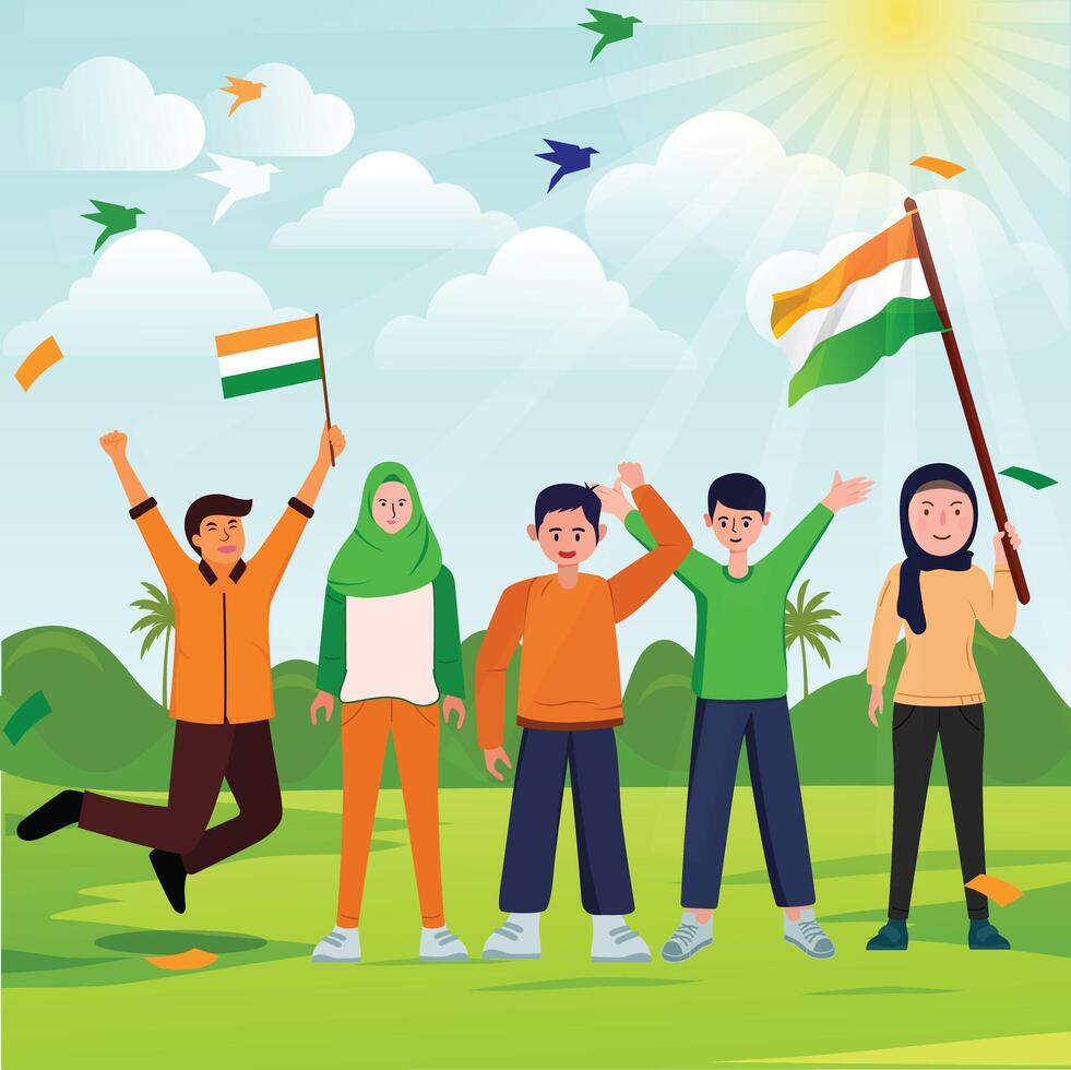 indisk fester dag illustration vektor baner, fester händelse dag klämma konst uppsättning. Indien nationell flagga frihet oberoende patriotism mall.