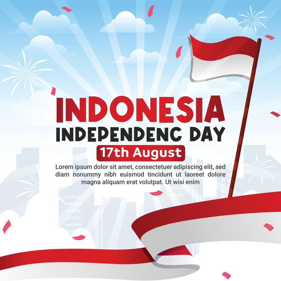 indonesiska oberoende fester dag vektor illustration baner och social media posta design uppsättning, indonesien nationell republik fira händelse dag affisch mall, med flagga, Lycklig demokrati.