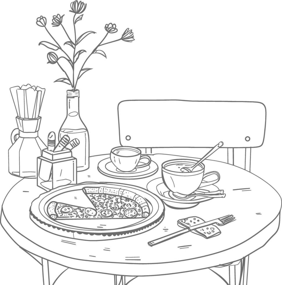 ai genererad frukost meny redo till äta enkel översikt illustration minimalistisk linje konst vektor