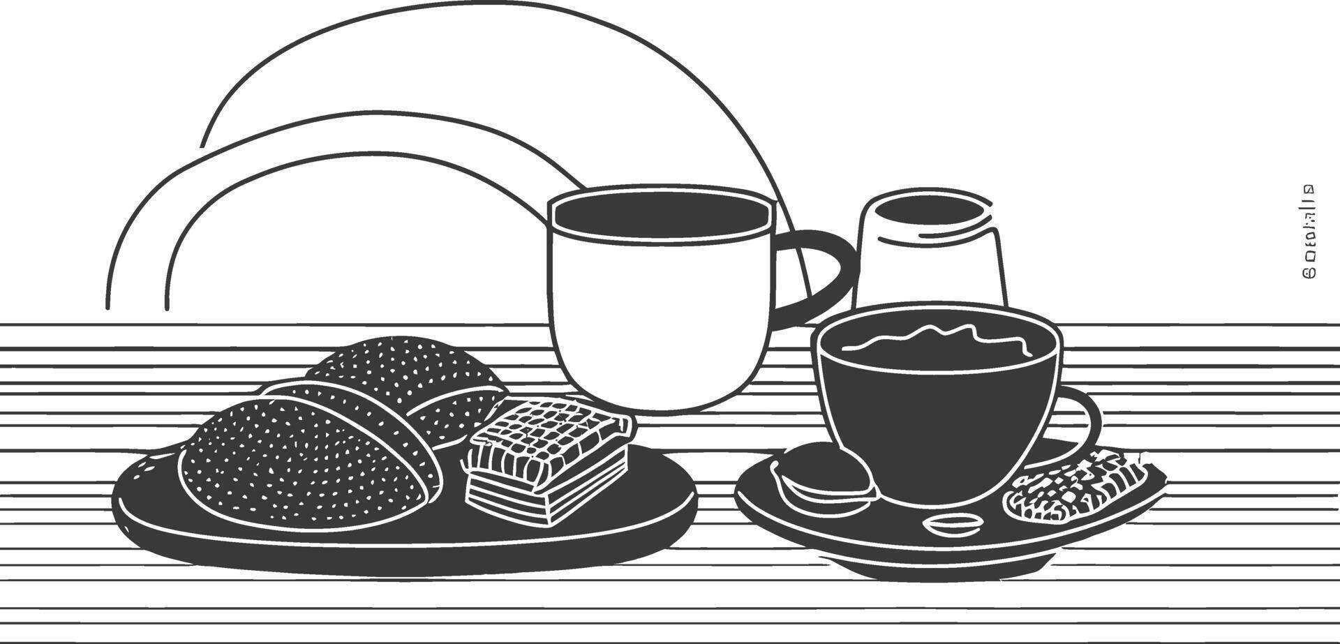 ai generiert Frühstück Speisekarte bereit zu Essen einfach Gliederung Illustration minimalistisch Linie Kunst vektor