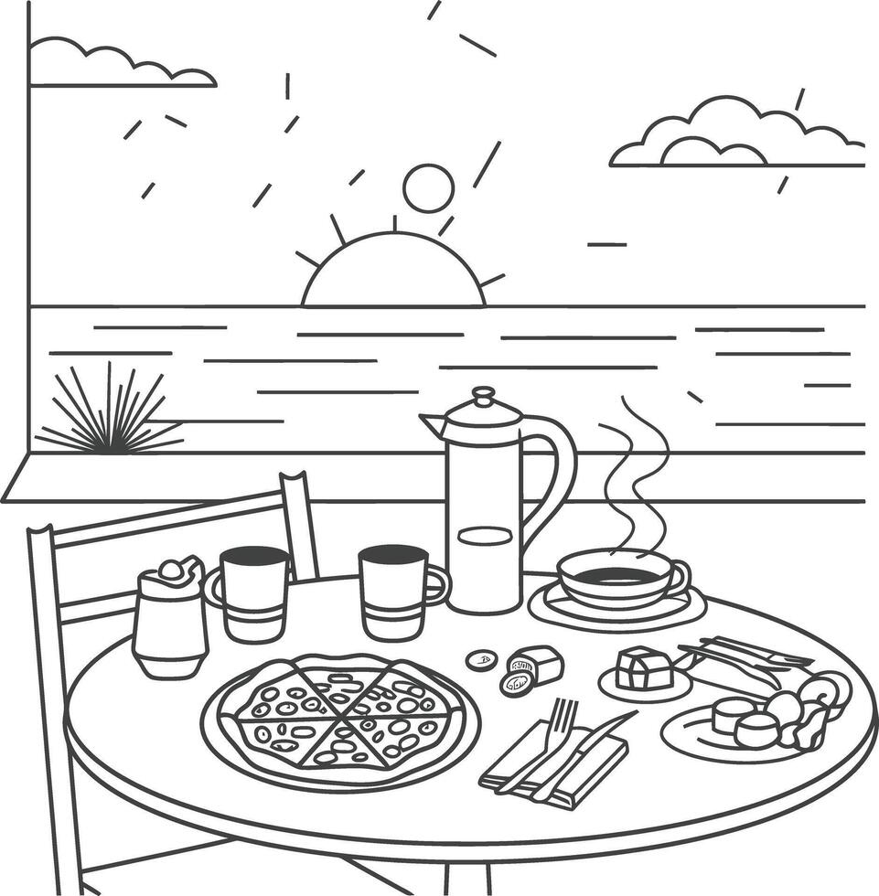 ai genererad frukost meny redo till äta enkel översikt illustration minimalistisk linje konst vektor