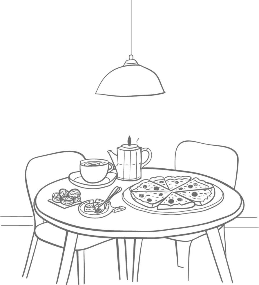 ai genererad frukost meny redo till äta enkel översikt illustration minimalistisk linje konst vektor