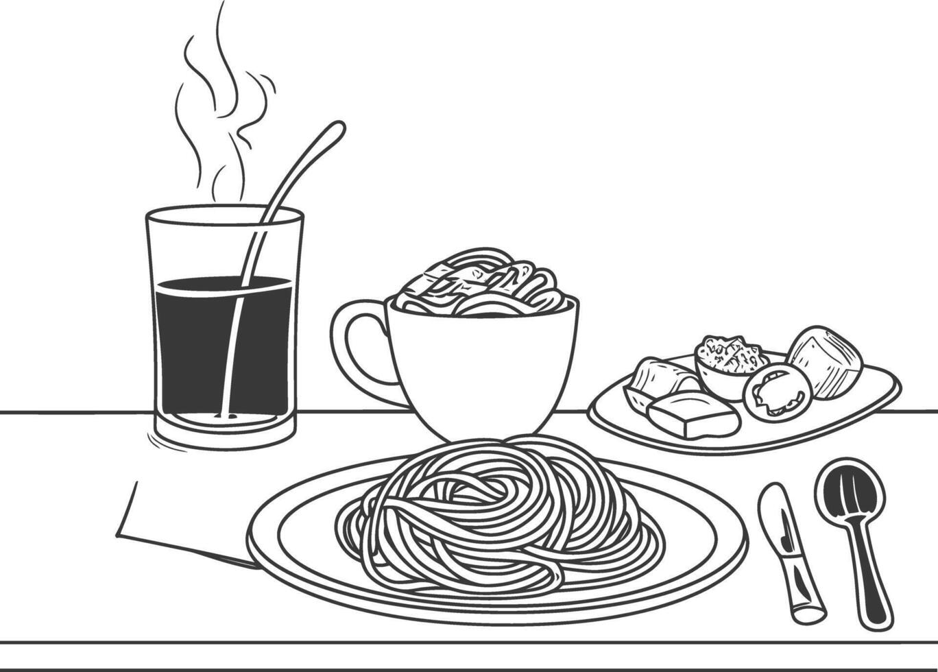 ai genererad frukost meny redo till äta enkel översikt illustration minimalistisk linje konst vektor