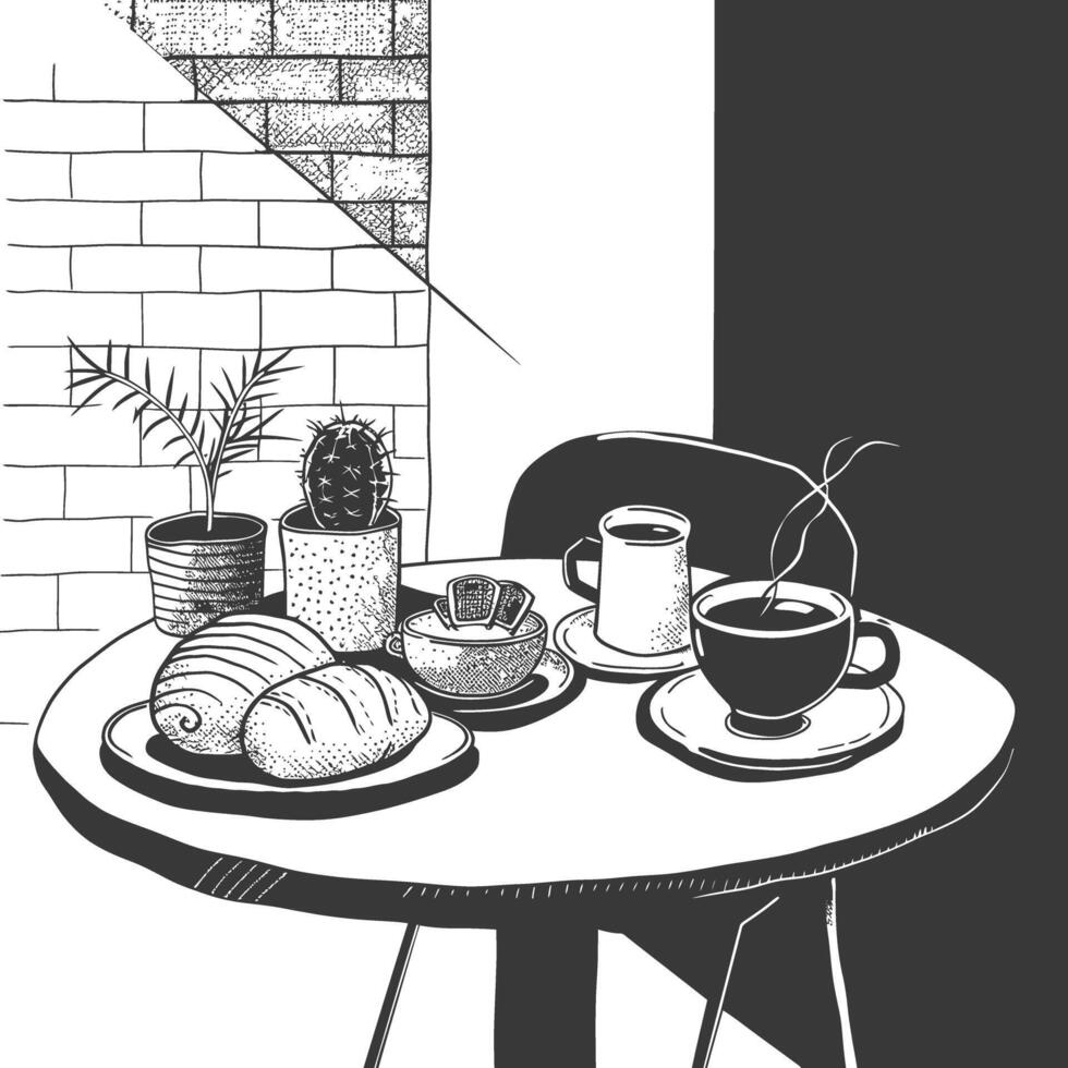 ai generiert Frühstück Speisekarte bereit zu Essen einfach Gliederung Illustration minimalistisch Linie Kunst vektor