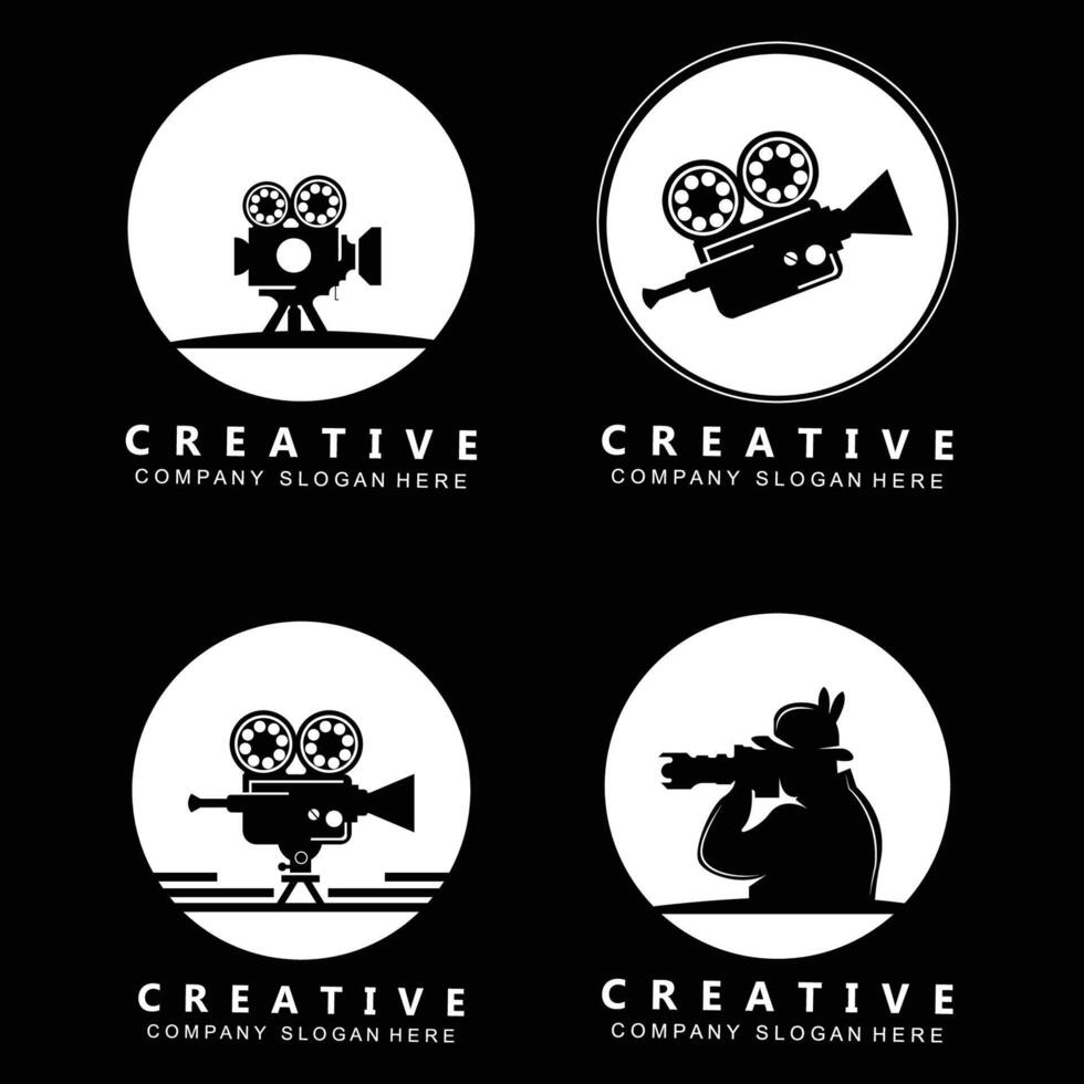 videokamera, filmspelare och inspelare logotyp ikon symbol vektor