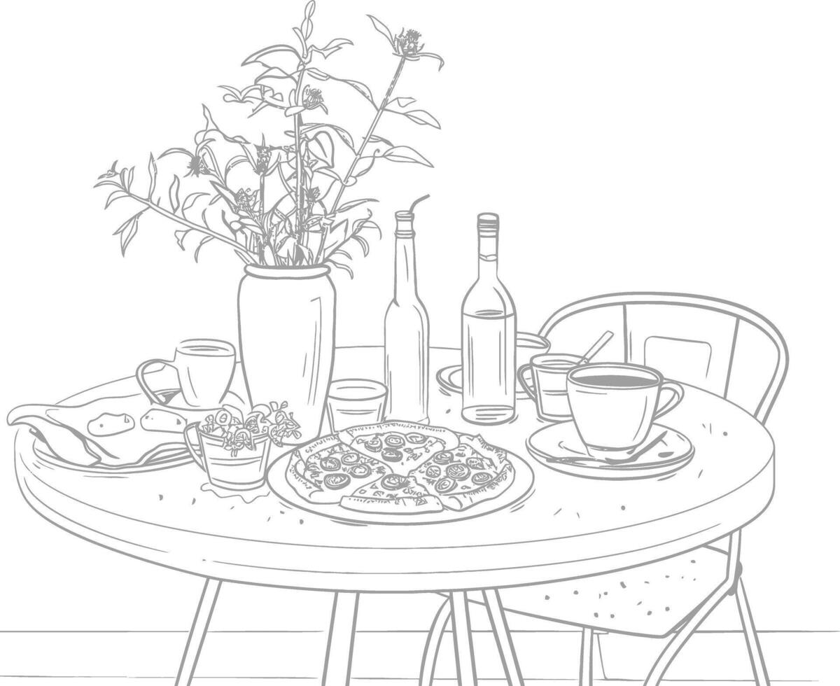 ai generiert Frühstück Speisekarte bereit zu Essen einfach Gliederung Illustration minimalistisch Linie Kunst vektor