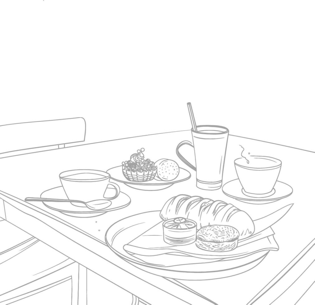 ai genererad frukost meny redo till äta enkel översikt illustration minimalistisk linje konst vektor