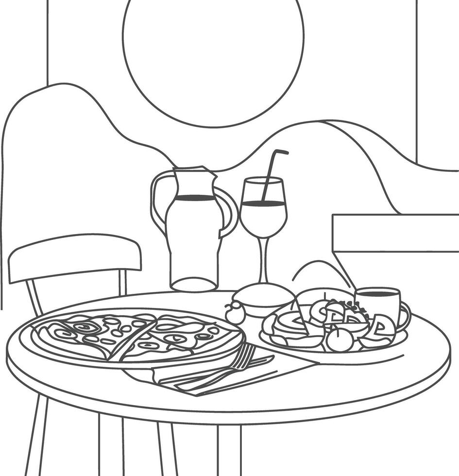 ai genererad frukost meny redo till äta enkel översikt illustration minimalistisk linje konst vektor