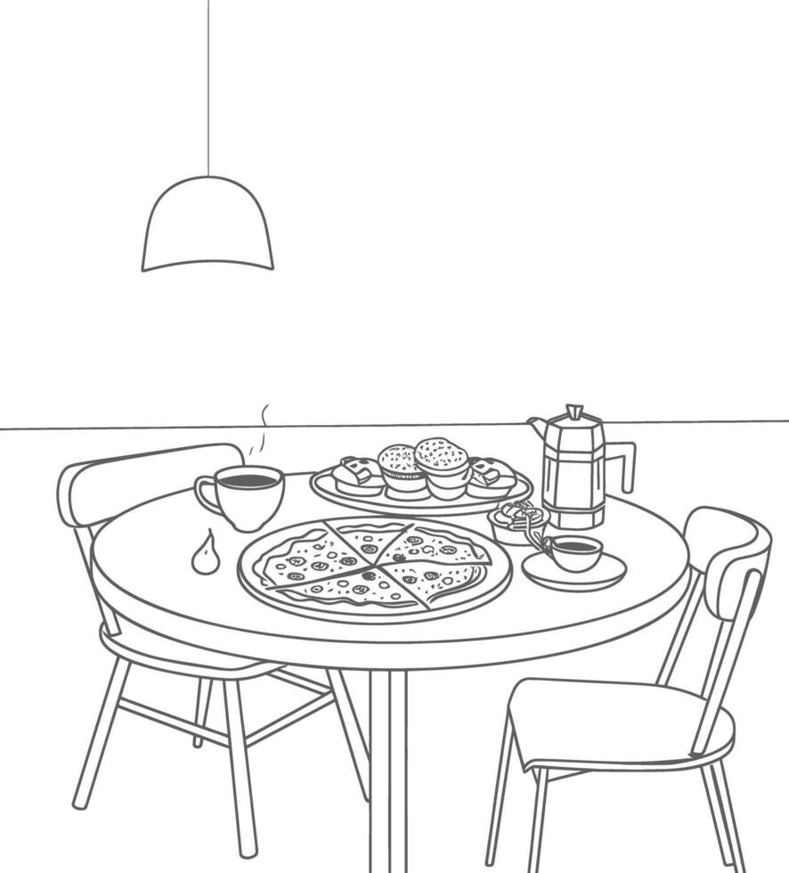 ai genererad frukost meny redo till äta enkel översikt illustration minimalistisk linje konst vektor