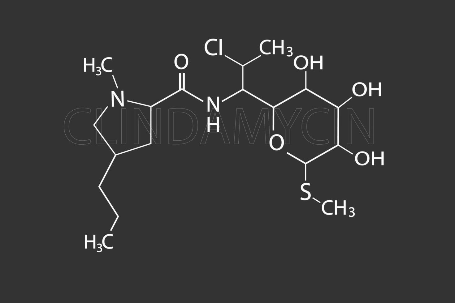 klindamycin molekyl skelett- kemisk formel vektor