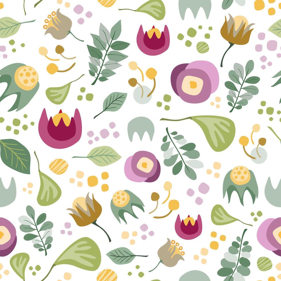 vektor sömlös blommig mönster med blommor, löv och grenar på vit bakgrund. kreativ konst textur för utskrift på textil, omslag, paket, kläder, hemartiklar etc. eller använda sig av i grafisk design