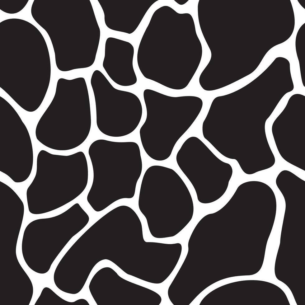organisk svart fläckar anordnad i djur- hud mönster. vektor sömlös mönster med oregelbunden fläckar liknar en giraff hud mönster. kreativ konst textur för utskrift eller användande i grafisk design.