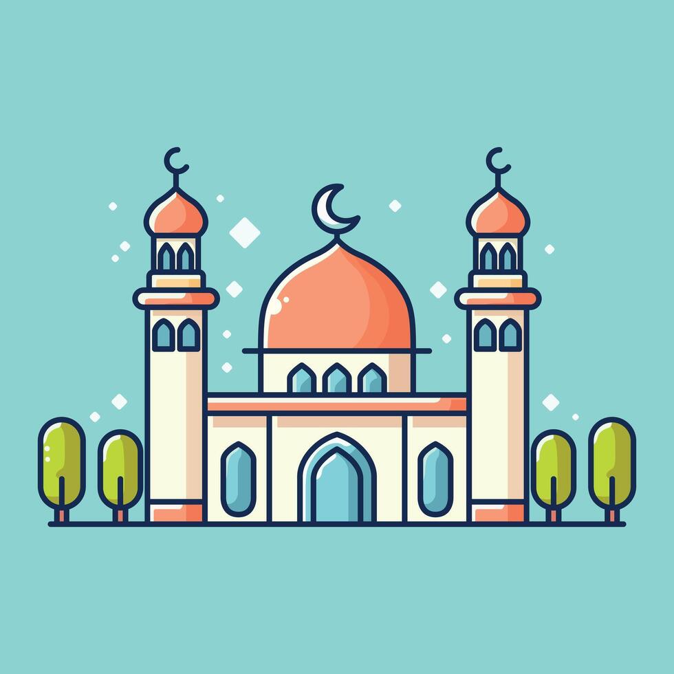 Moschee Design auf Blau Himmel Hintergrund Vektor Karikatur Illustration