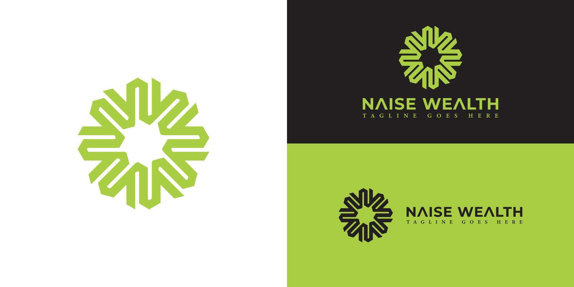abstrakt första brev nw eller wn logotyp i grön Färg isolerat i flera olika bakgrund färger. nw monogram logotyp isolerat på cirkel rotera form design mall. grön brev nw för rikedom rådgivande logotyp. vektor