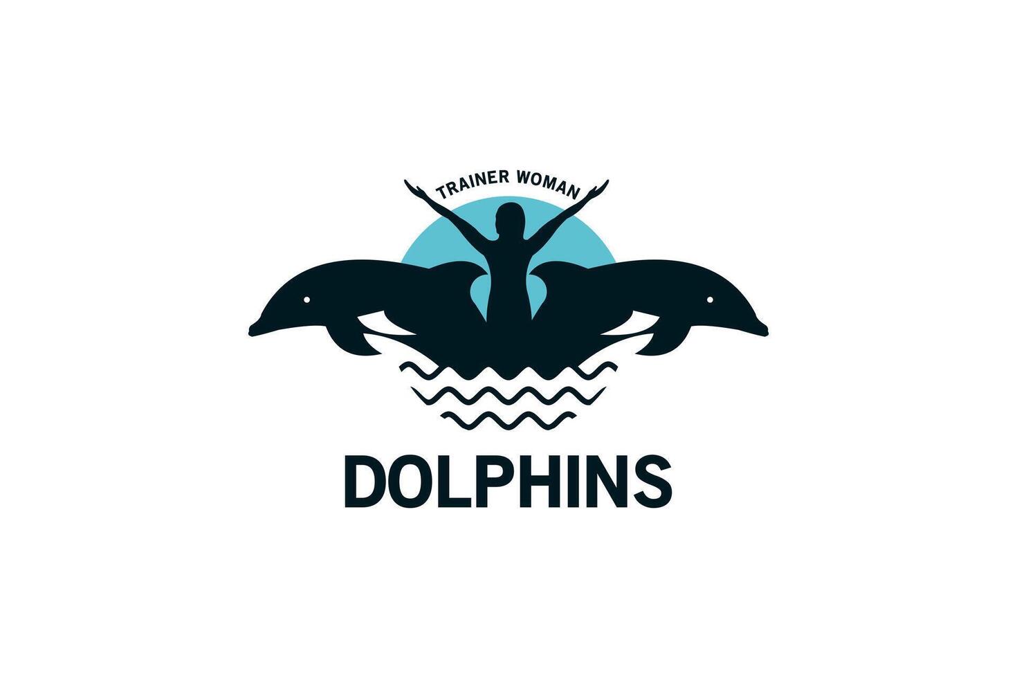 Vektor Silhouette von ein Delfin Springen mit ein Frau, Logo von ein Delfin Trainer Frau