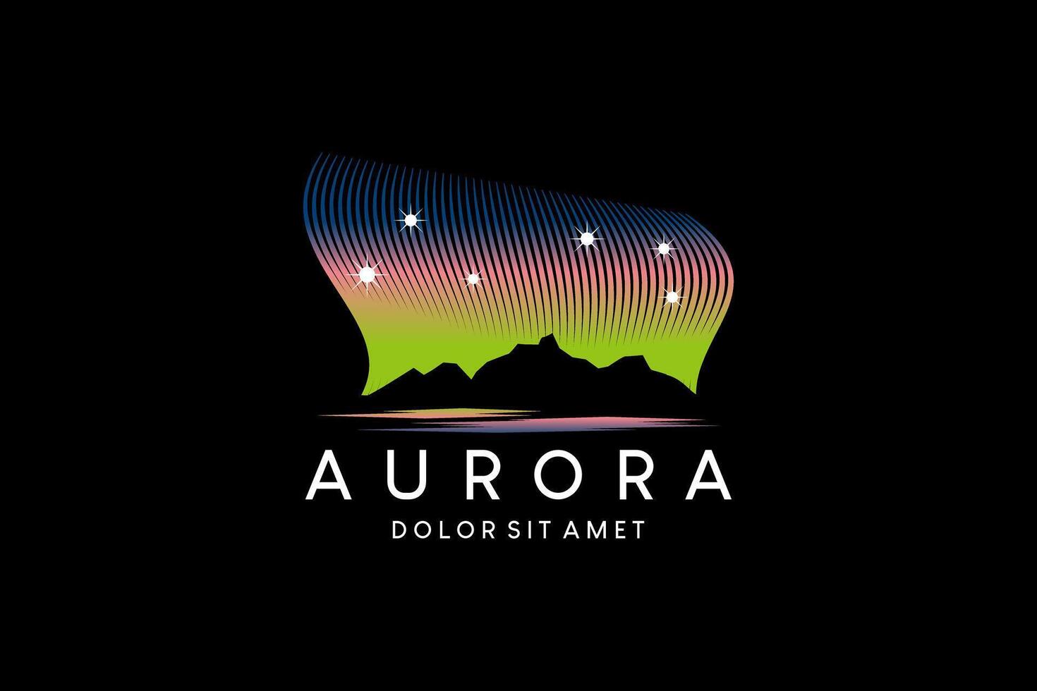 bunt Aurora Borealis Logo Design, Vektor Illustration von Polar- Himmel Glanz Über Berge