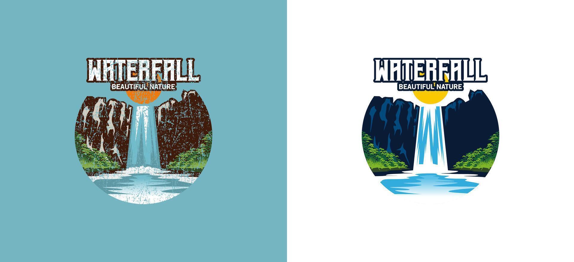 vattenfall logotyp design, hög klippa vattenfall vektor illustration med årgång och modern begrepp