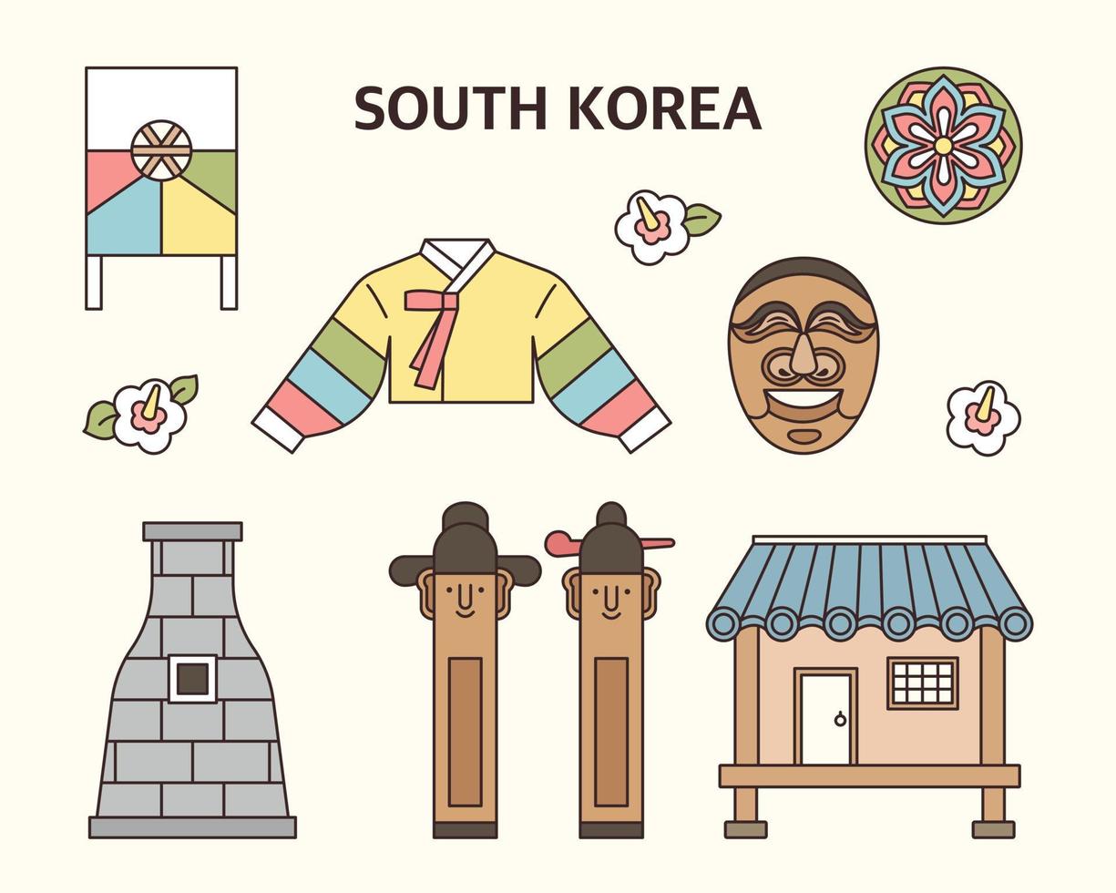 samling av koreanska traditionella symboler ikoner. platt design stil vektorillustration. vektor