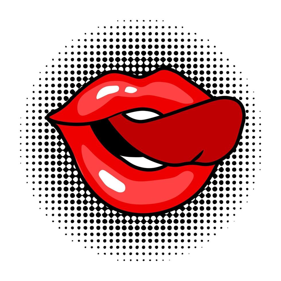 Rosa weiblich Lippen auf ein gepunktet retro Hintergrund. Jahrgang Illustration vektor