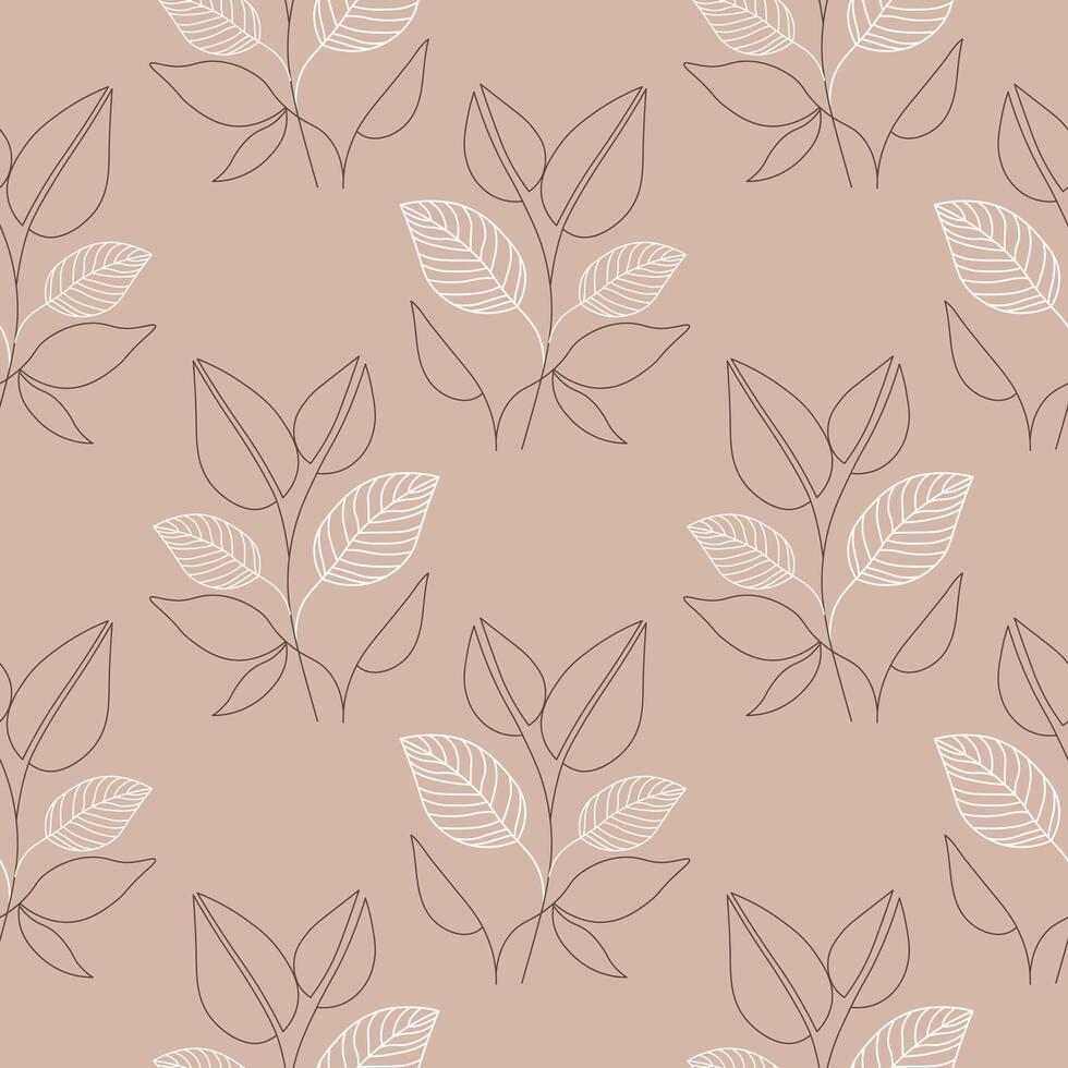 nahtlos Muster, Linie Kunst von Kontur Blumen auf ein Beige Hintergrund. Hintergrund, Textil, Vektor