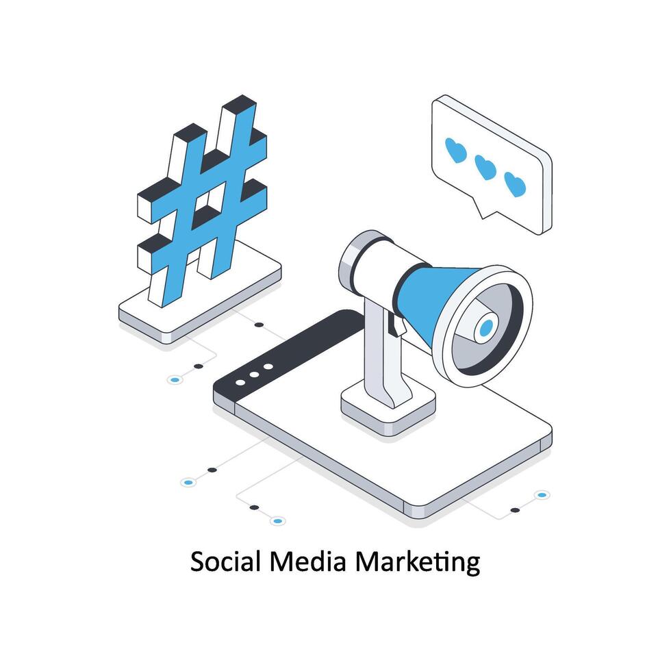 social media marknadsföring isometrisk stock illustration. eps fil stock illustration vektor