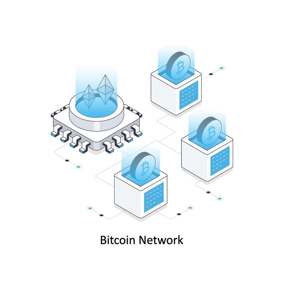 Bitcoin Netzwerk isometrisch Lager Illustration. eps Datei Lager Illustration vektor