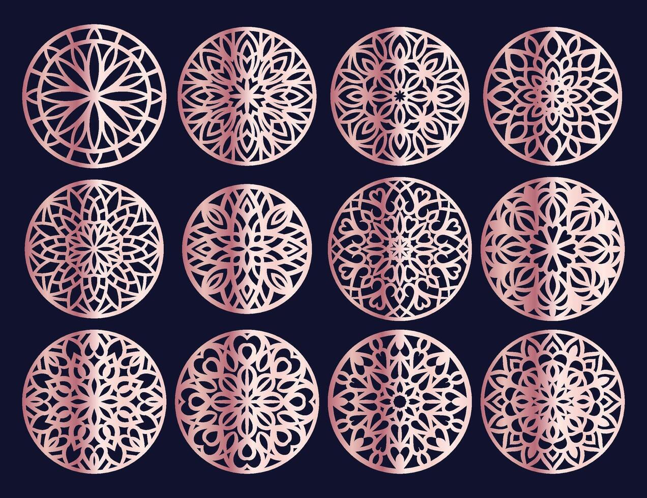Lotus Mandala Vektor Vorlage einstellen zum Schneiden und Drucken. orientalisch Silhouette Ornament. Vektor Untersetzer Design