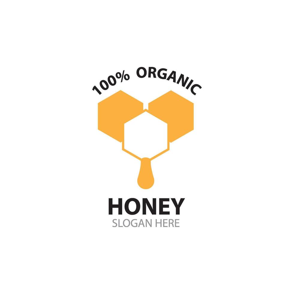 natürlich wild roh organisch Honig Logo Etikette Konzept Hexagon Bienenwabe Nektar fallen unterzeichnen. Imker Bauernhof Abzeichen Marke Identität Vorlage. Vektor Illustration.