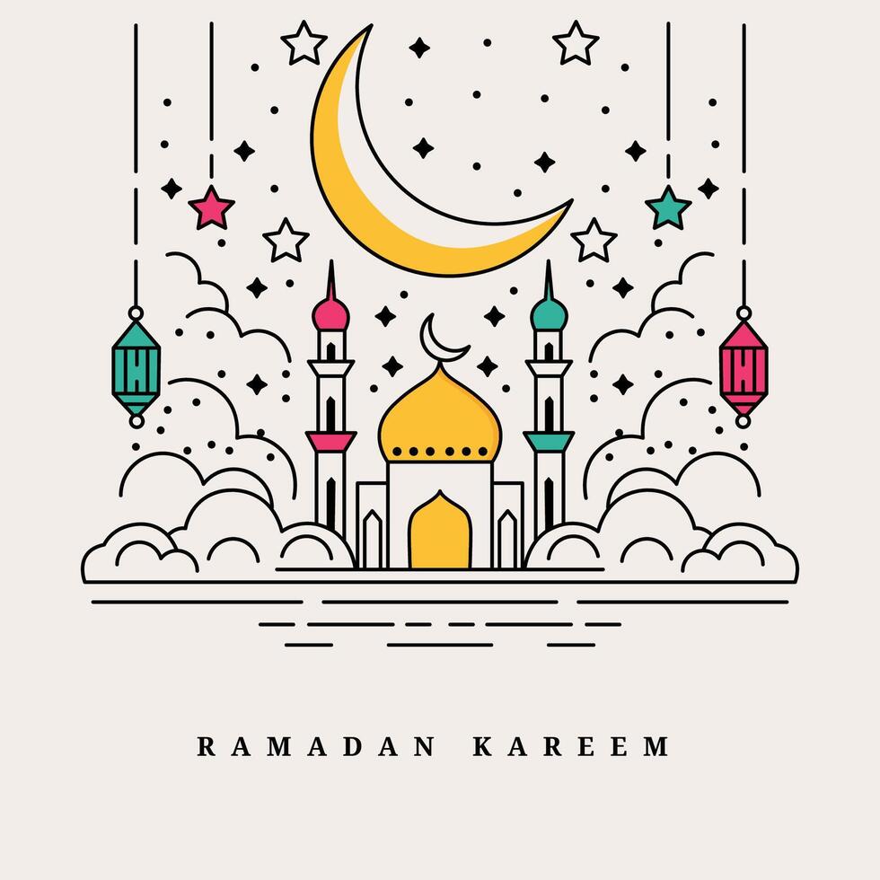 Ramadan kareem Linie Kunst Hintergrund Design Vorlage geeignet zum Ramadan Poster, islamisch Hintergründe, eid Mubarak, eid al-fitr, eid al-adha, usw. vektor
