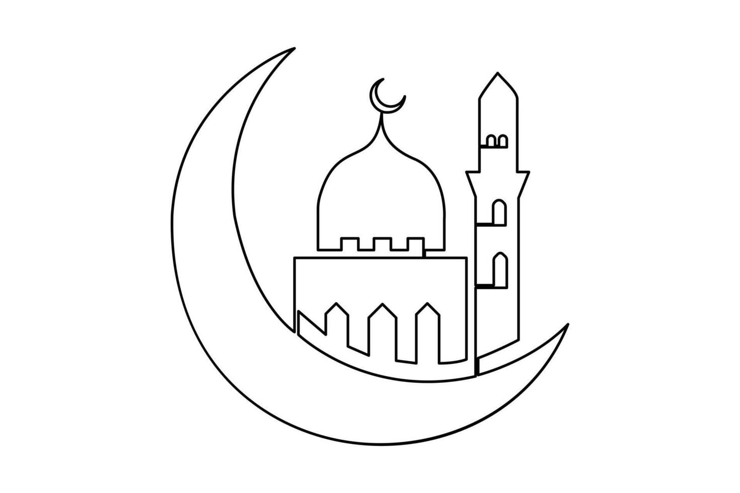 kontinuerlig ett linje teckning ramadan kareem symbol. moské linje begrepp. eid mubarak, eid fitr vektor minimalistisk design islamic moské översikt prydnad bakgrund.