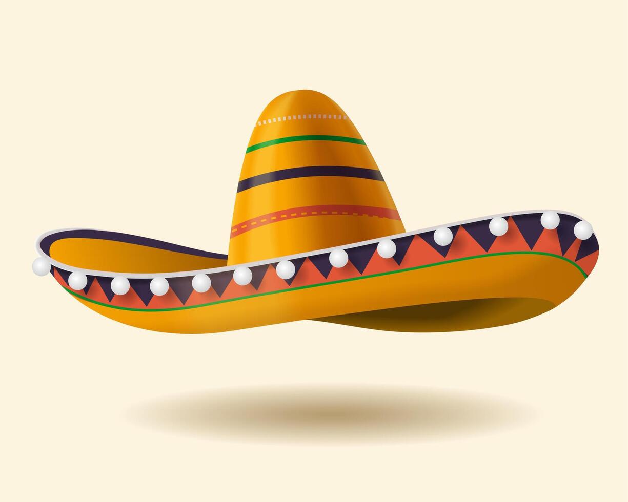 3d sombrero hatt illustration. traditionell mexikansk kostym element isolerat på beige bakgrund. vektor