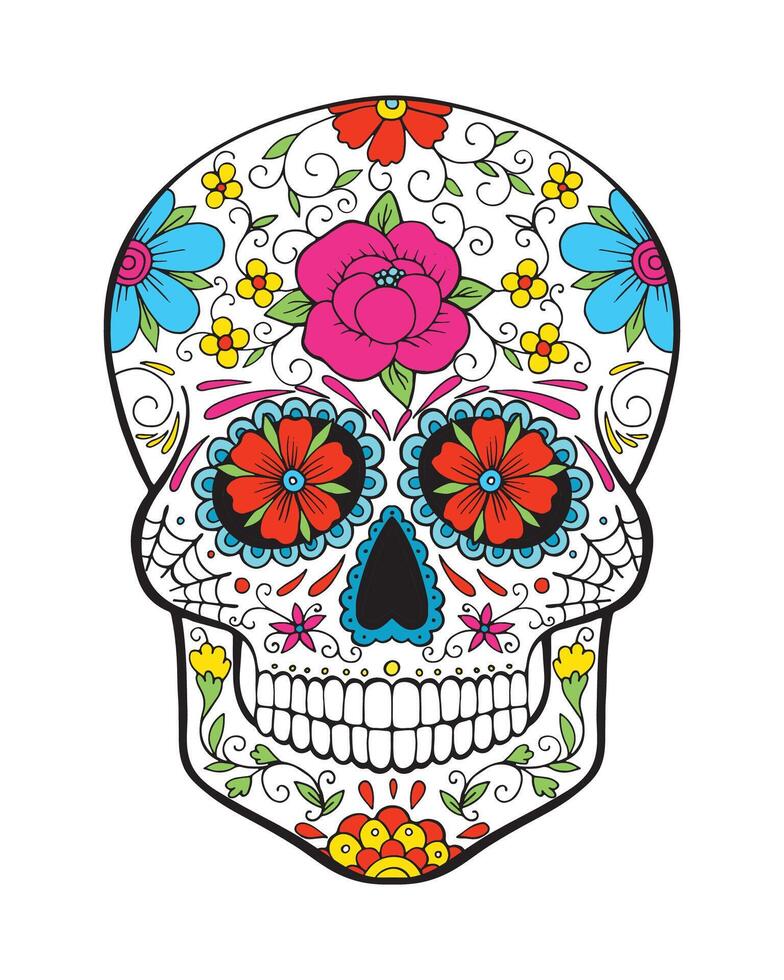 Mexikaner Zucker Schädel. Tag von das tot bunt Schädel mit Blumen- Ornament. vektor