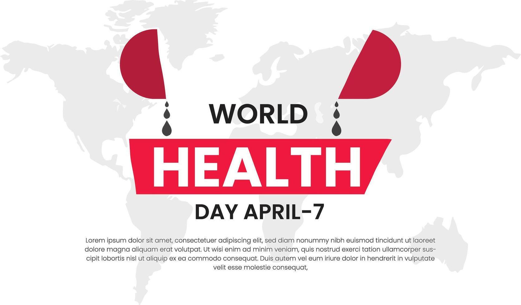 Welt Gesundheit Tag Banner mit Stethoskop und Welt Karte. Vektor Illustration.