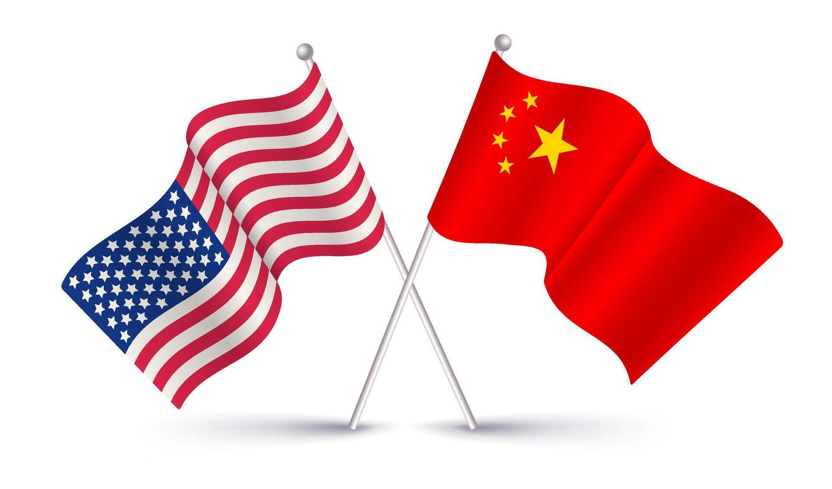 Vektor amerikanisch Flagge und Chinesisch Flagge. Jahrgang Flagge von USA und Flagge von China.