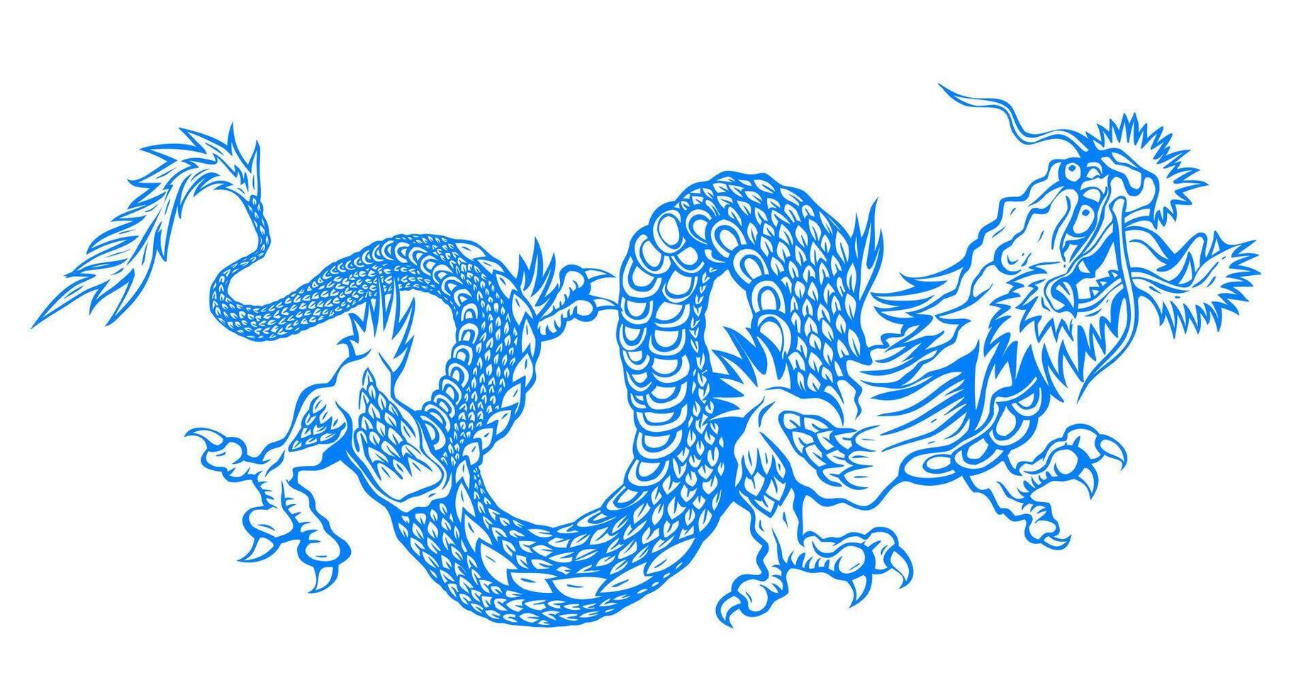 Vektor Illustration von ein Chinesisch Blau Drachen. tätowieren von Blau asiatisch Drachen.