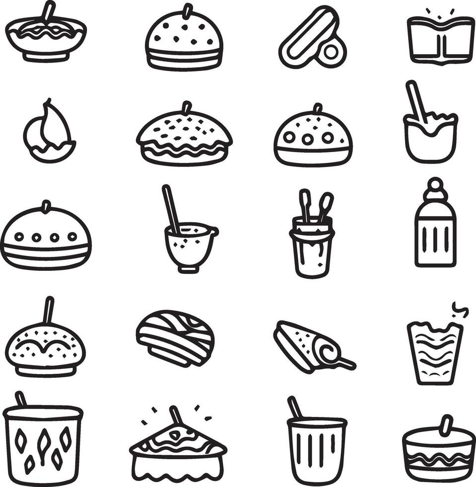 Essen Symbole Satz. Sammlung Vektor schwarz Gliederung Logo Weiß Hintergrund