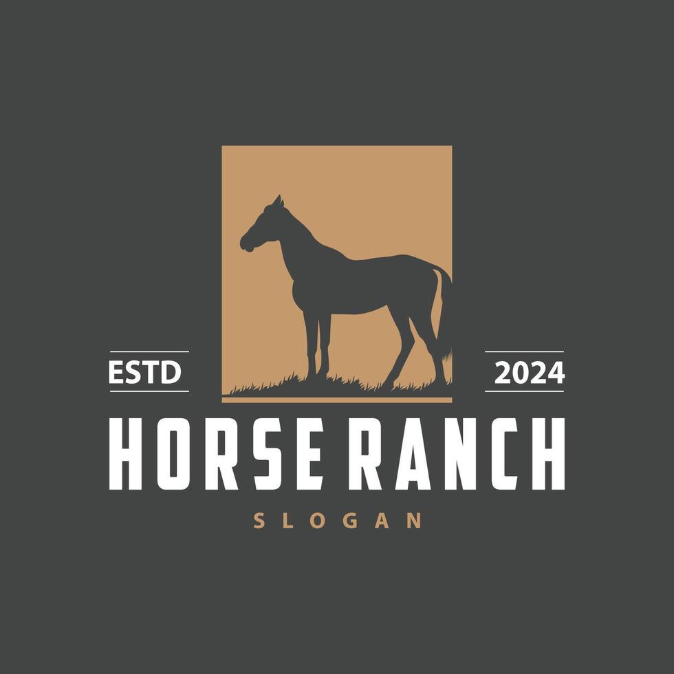 häst logotyp enkel illustration häst ranch mall Västra Land cowboy retro årgång silhuett design vektor