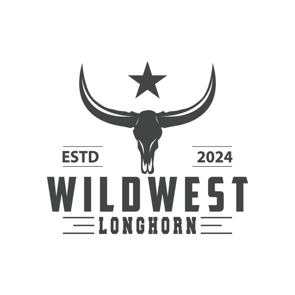 Longhorn Tier Logo Design, Bauernhof retro Jahrgang Horn minimalistisch einfach Vorlage Illustration vektor