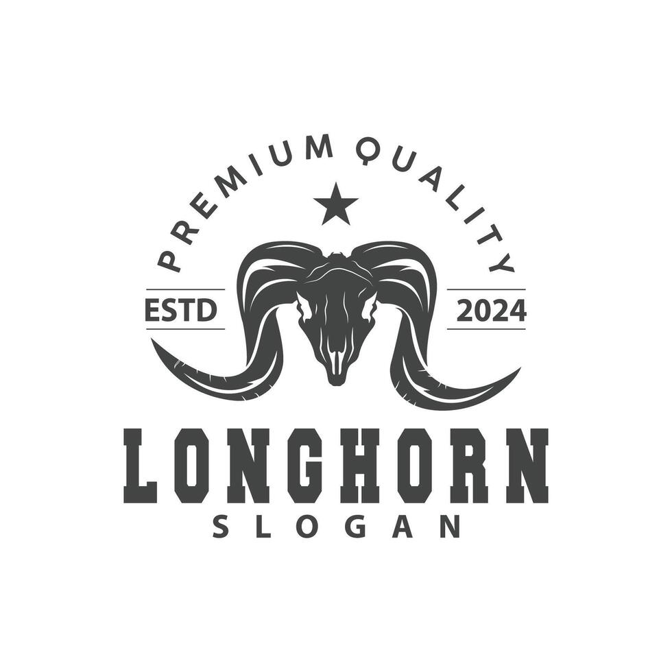 Longhorn Tier Logo Design, Bauernhof retro Jahrgang Horn minimalistisch einfach Vorlage Illustration vektor